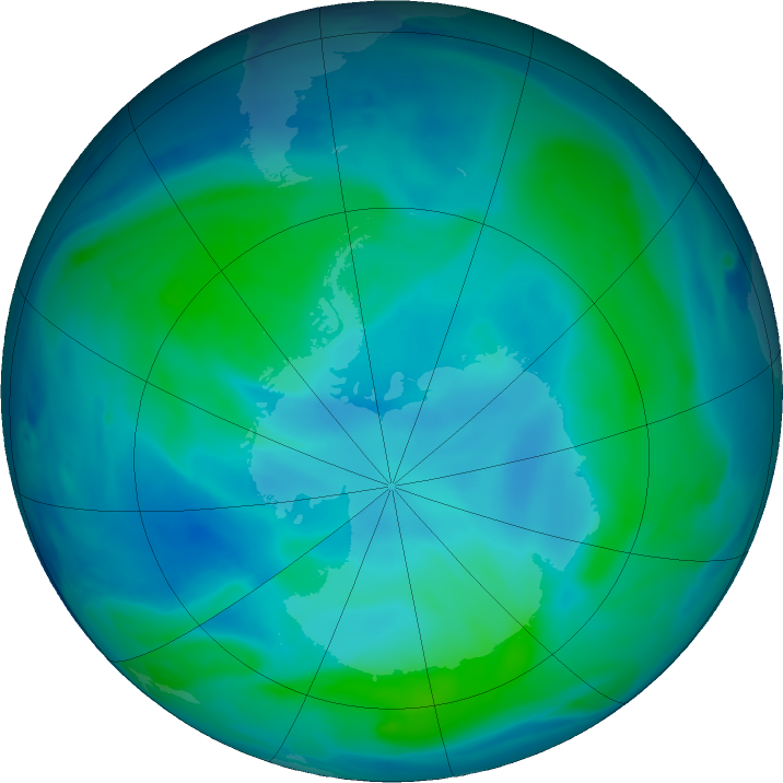 Antarctic ozone map for 21 January 2021
